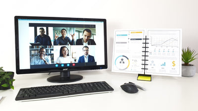 Note Tower Desktop Pro Dual page documents holder. Displays papers, photos, sticky notes. Reduces eye and neck strain. Perfect for Video calls