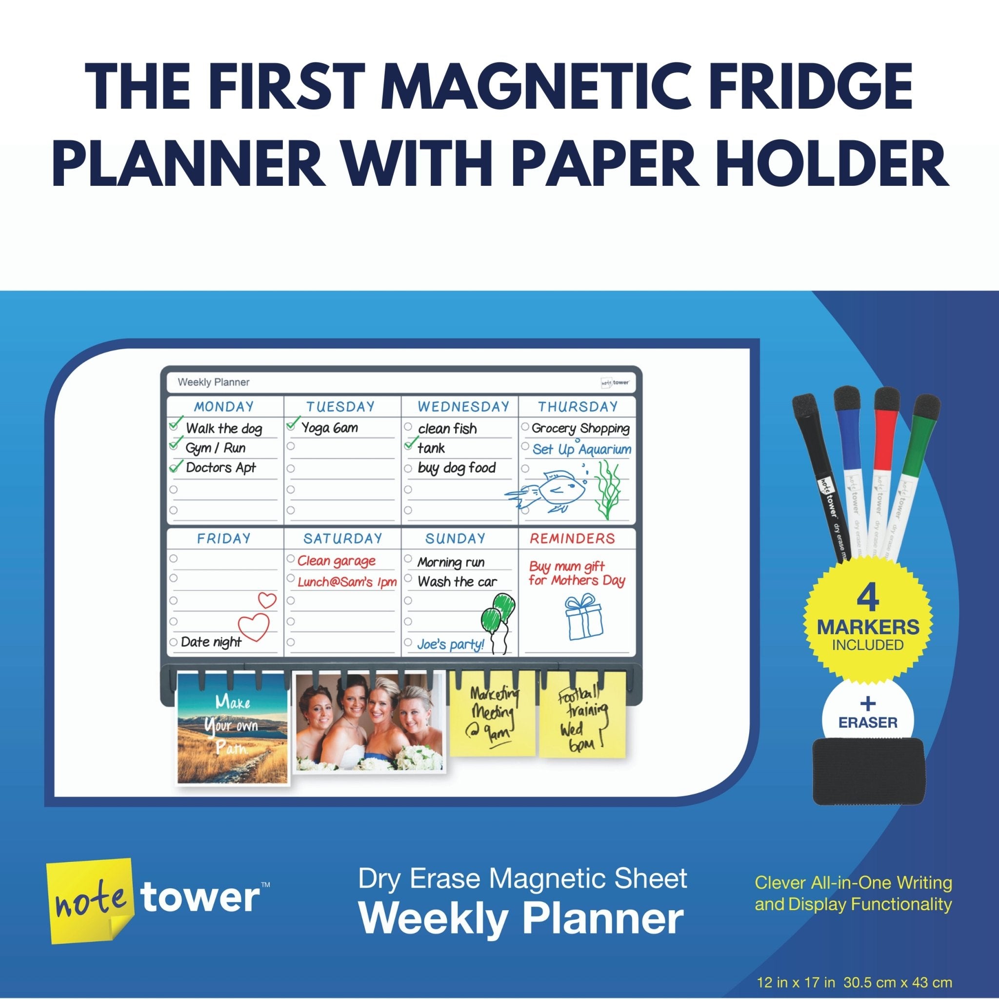 Note Tower 12" x 17" Magnet Combination Board - Weekly Planner - NOTETOWER LLC.