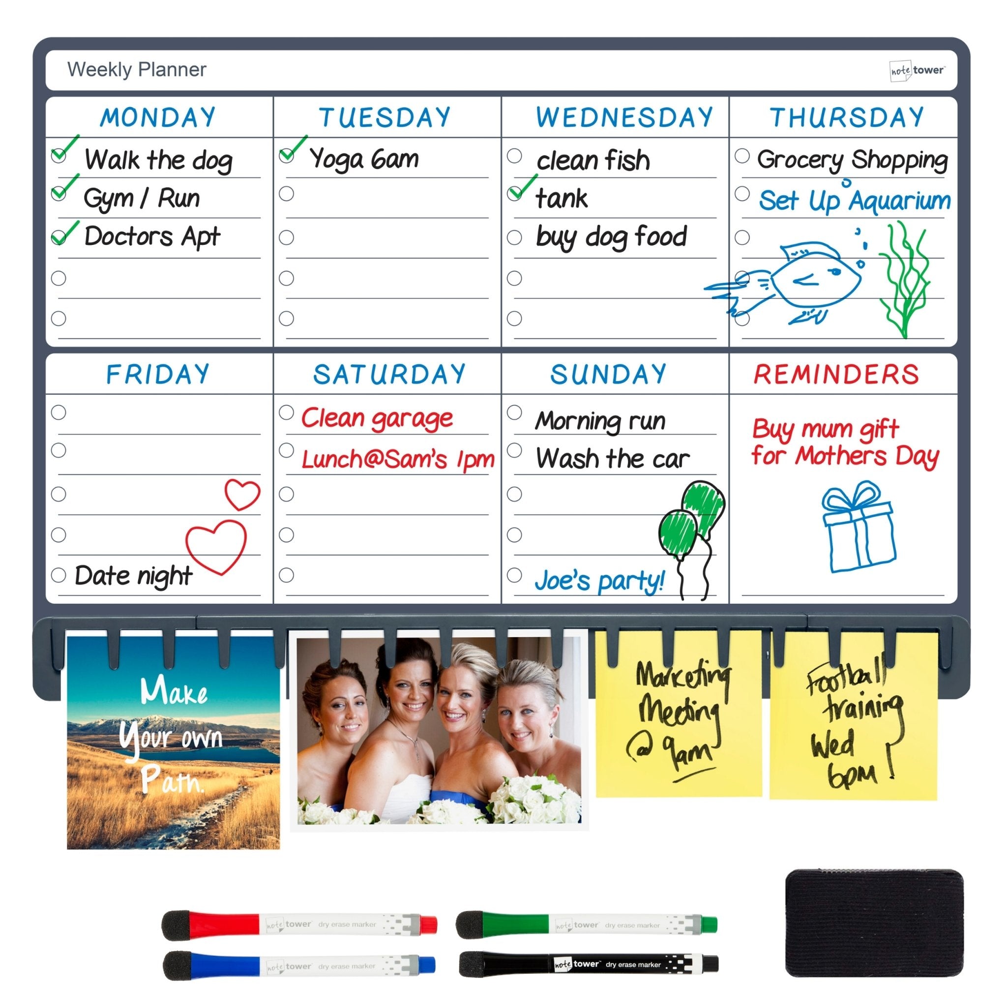 Note Tower 12" x 17" Magnet Combination Board - Weekly Planner - NOTETOWER LLC.